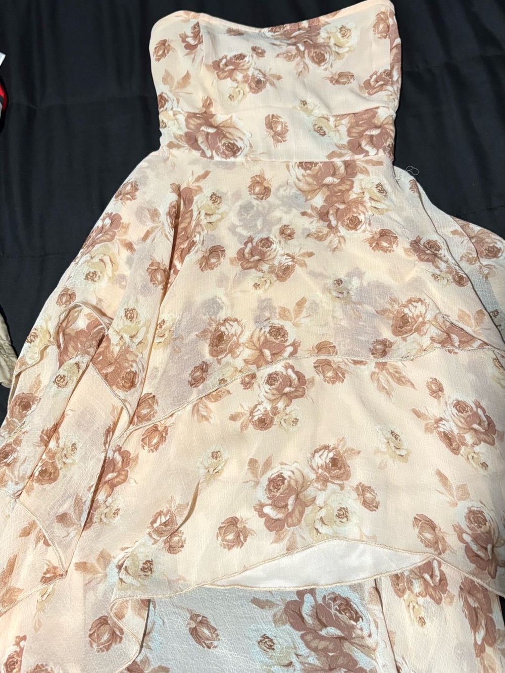Forever 21 Strapless Floral Tiered Dress in Blush and Rose